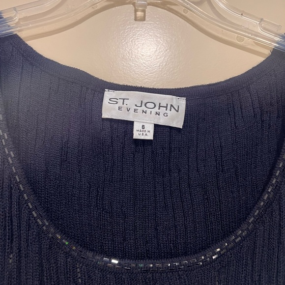 St. John Evening dress navy dark blue knit beaded - Picture 4 of 7